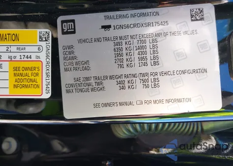 2025 Chevrolet Suburban 4Wd Lt z USA, uszkodzony, nr VIN 1GNS6CRDXSR175425